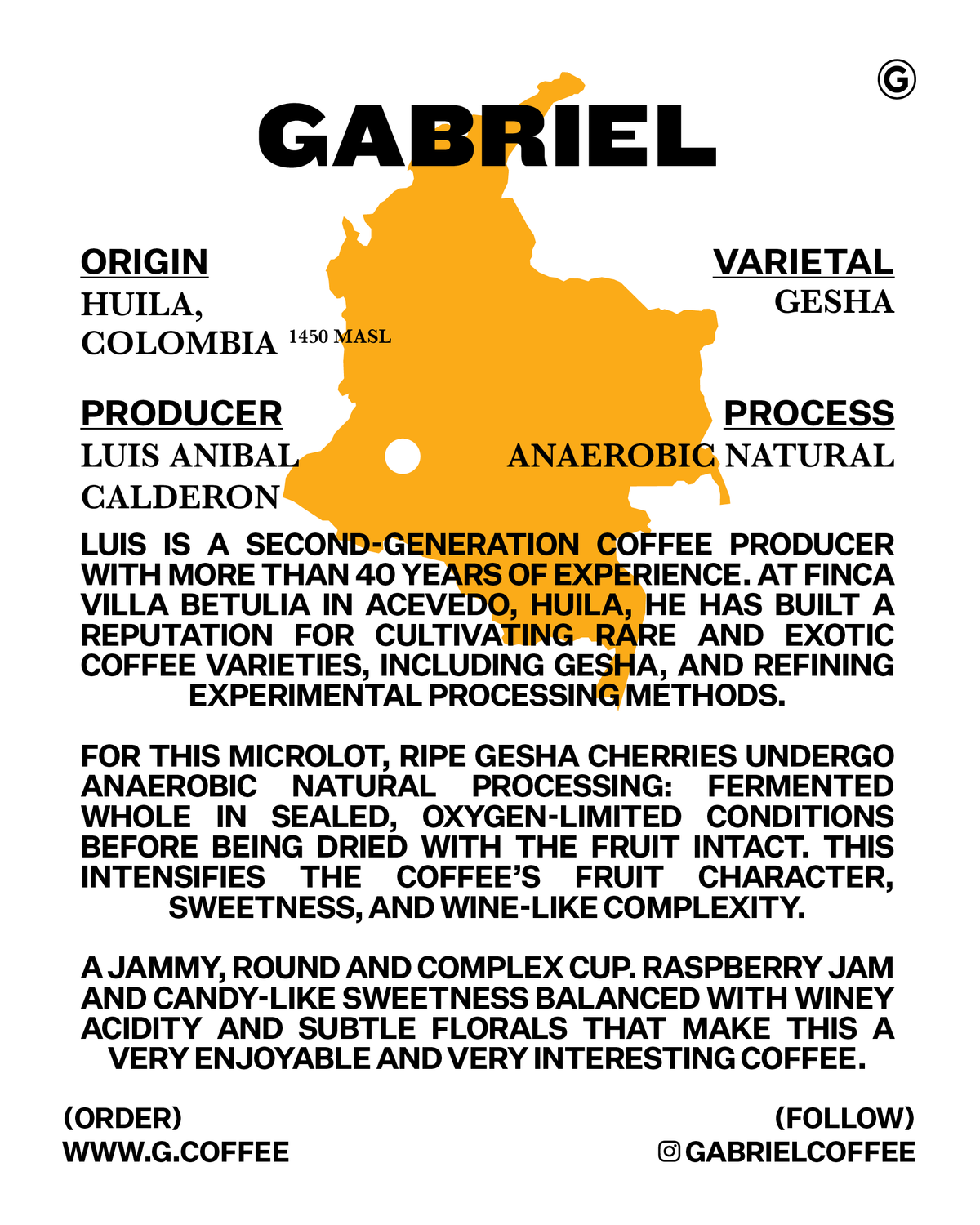Luis Anibal Calderon, Colombia, Gesha - Special Release Filter (200g)