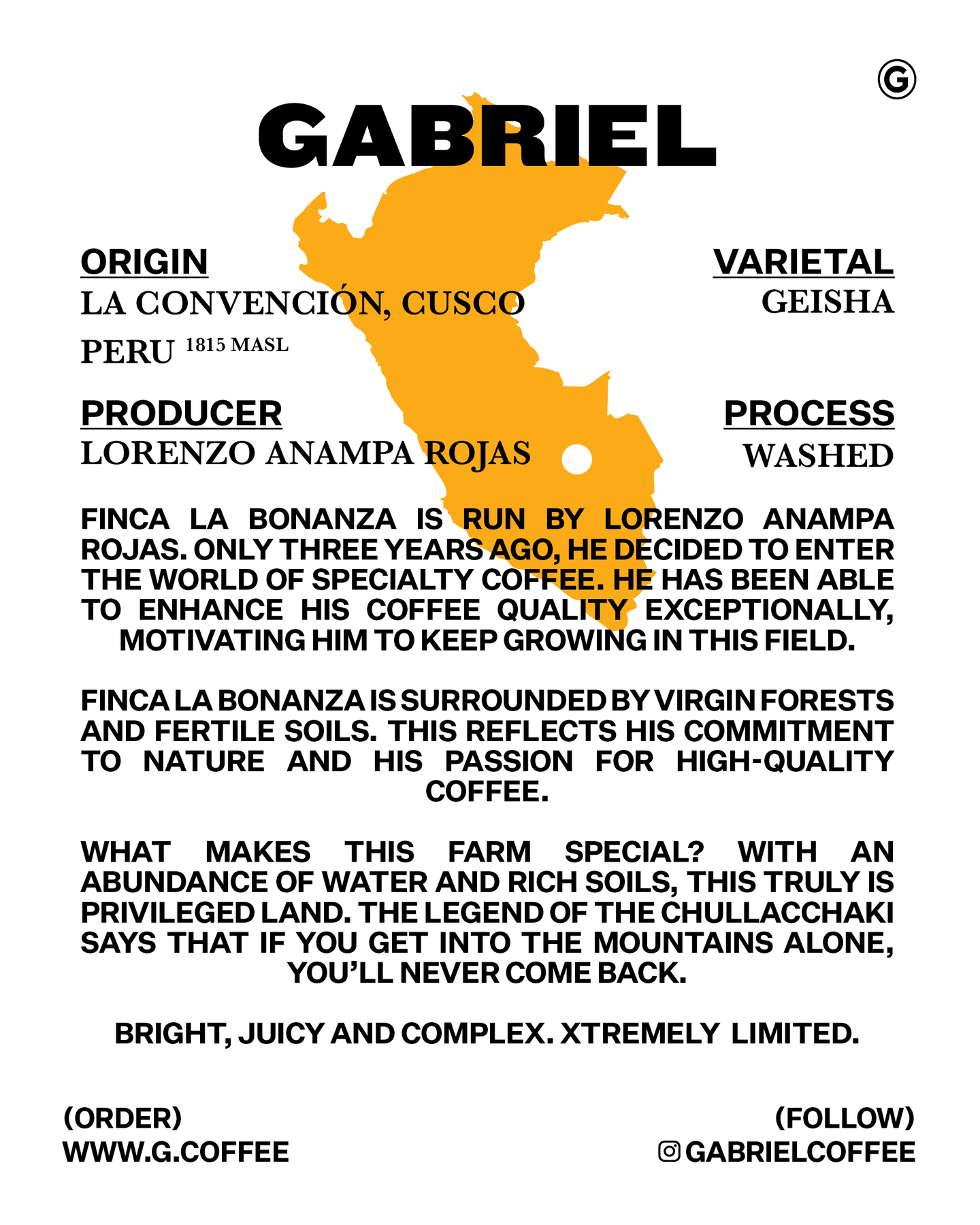 Lorenzo Rojas, Peru - Special Release Filter // GEISHA (200g) – Gabriel ...