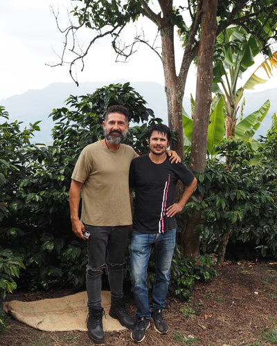 Sam Gabrielian and producer LEONID RAMIREZ at Finca La Cortina De Hierro, Colombia